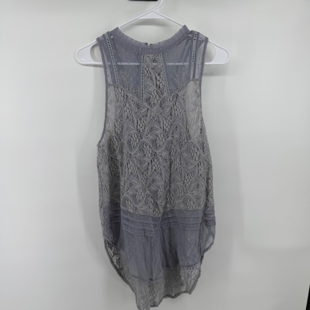 Free People Sleeveless Lace Mock Neck Top Dusty Blue Grey Swiss Small OB426985